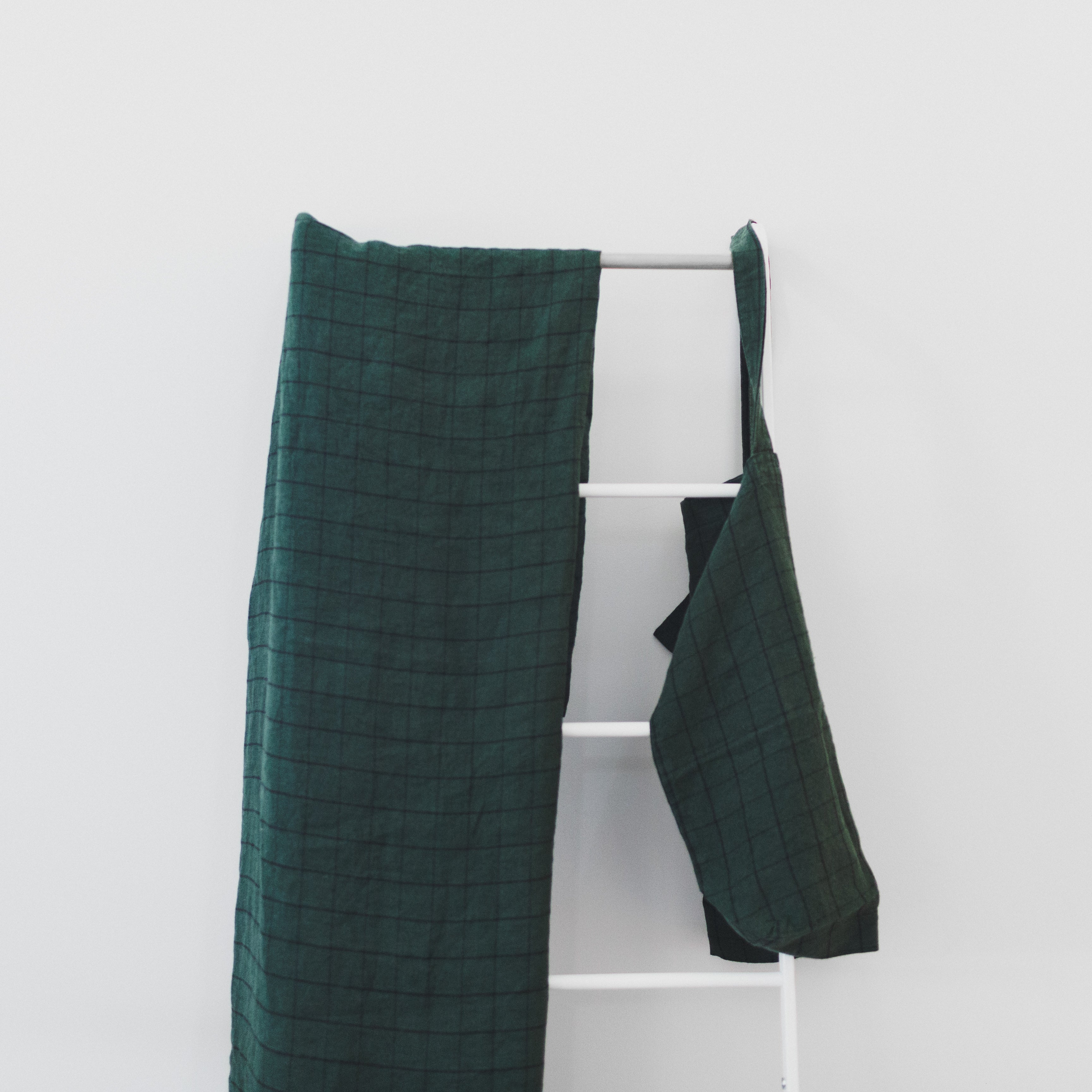 Stone Wash Linen Forest Green Windowpane Tablecloth