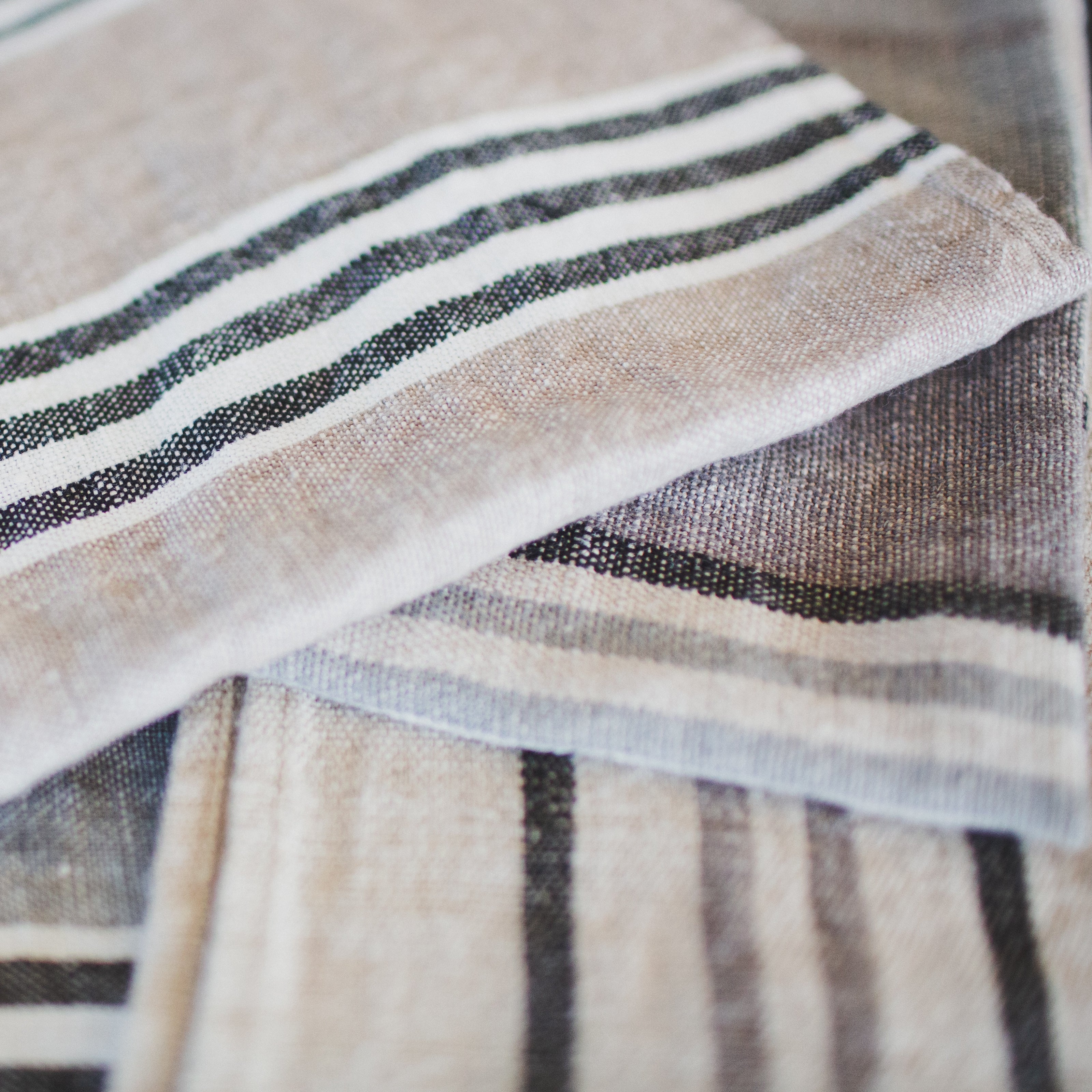 Stone Washed Linen Napkin Stripe /  Natural