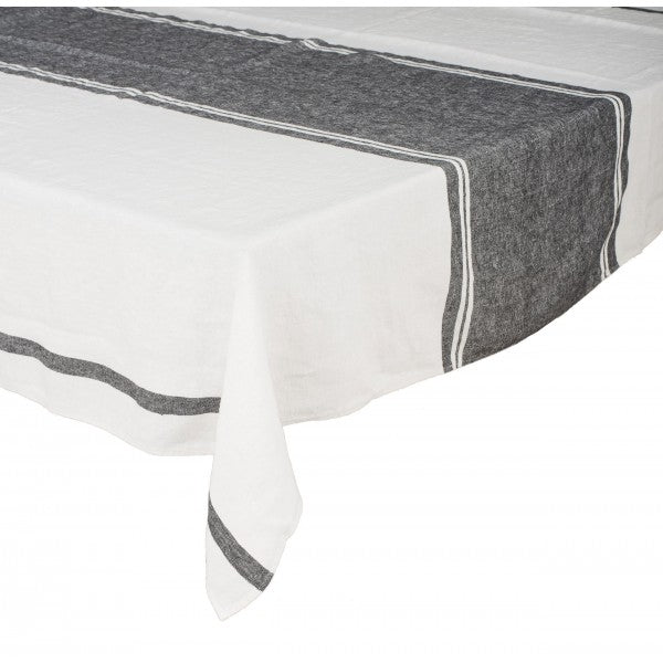 Stone Wash Linen White Stripe Tablecloth / Carbon