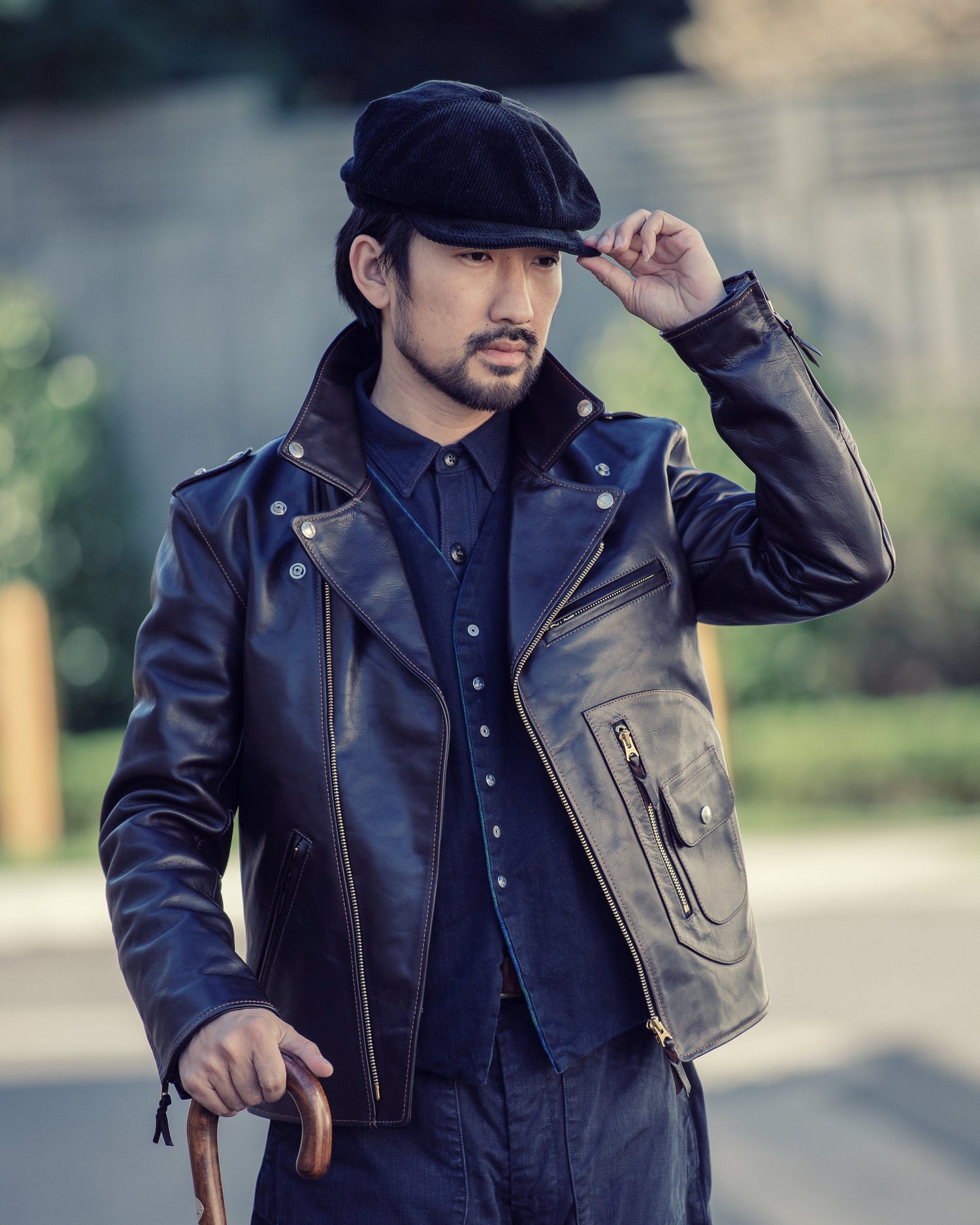 THE FLAT HEAD HORSEHIDE DOUBLE RIDERS JACKET (BLACK TEA-CORED) - CORLECTION