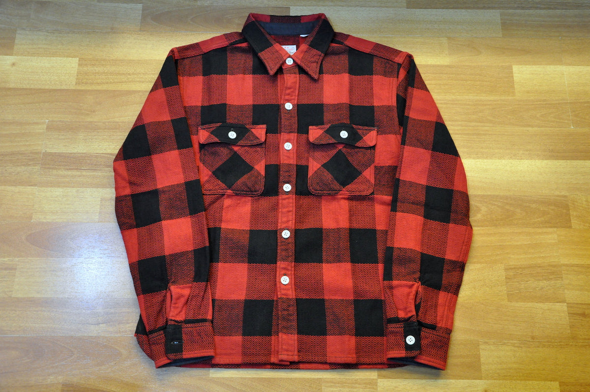 The Flat Head Heavy Selvage Flannel Work Shirt(Red) - CORLECTION