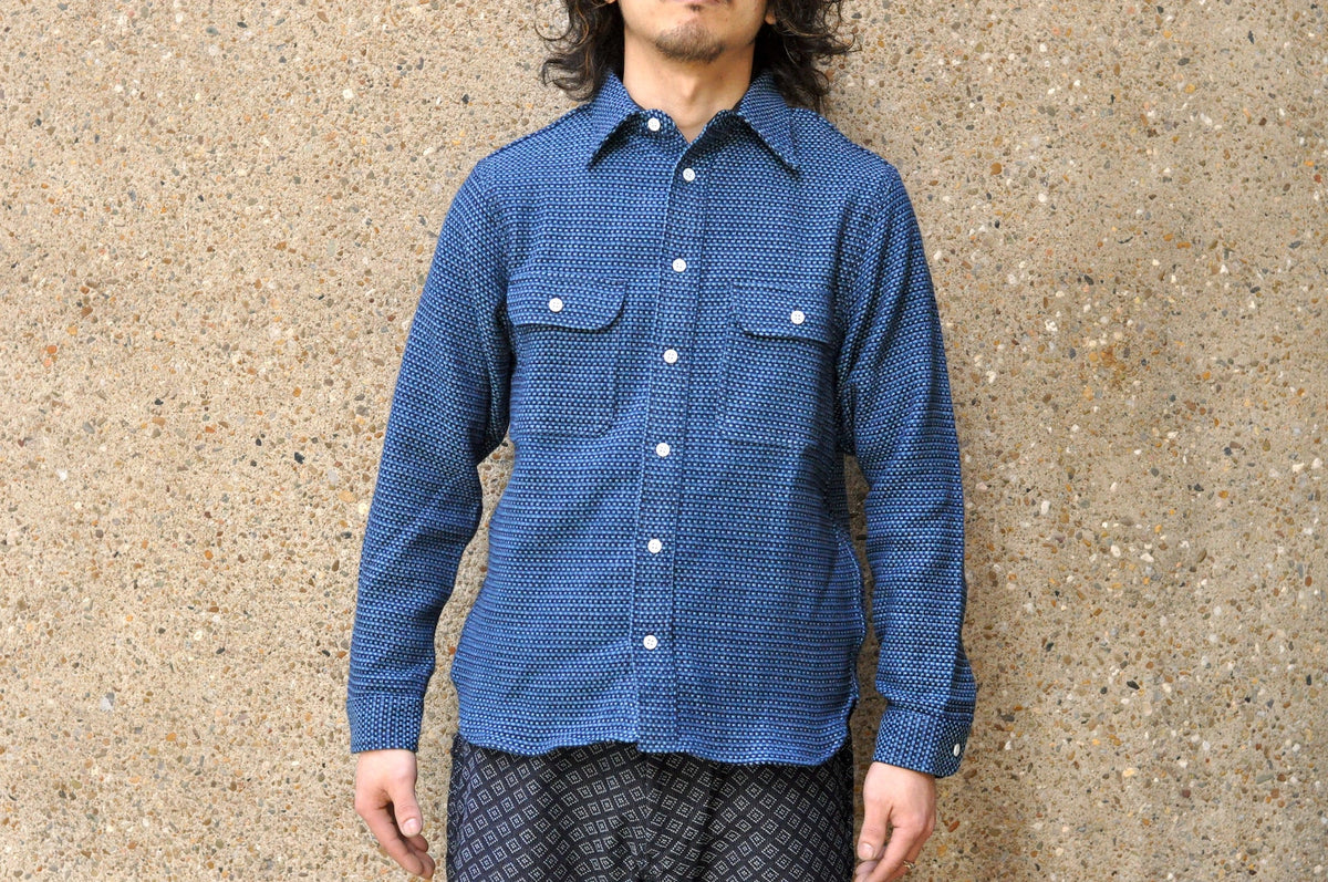 Samurai Jeans Indigo Sashiko Shirt Men's Diamond Stitch Sashiko