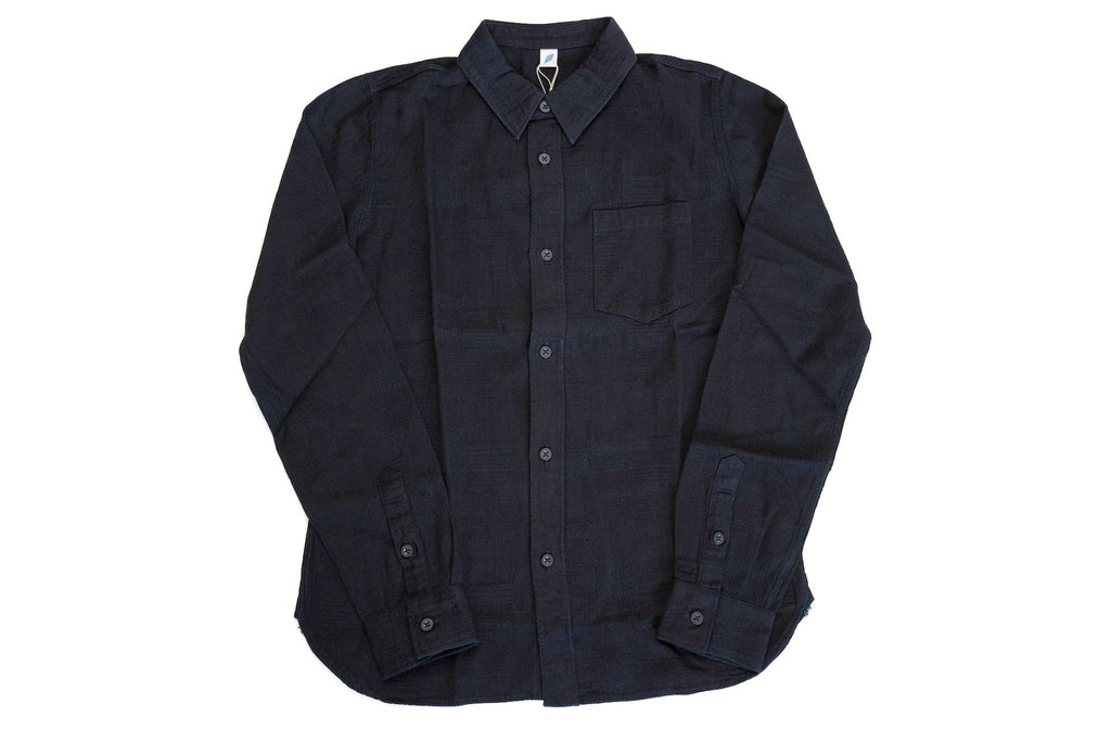 Pure Blue Japan 8oz Patchwork Jacquard Oxford Shirt - CORLECTION