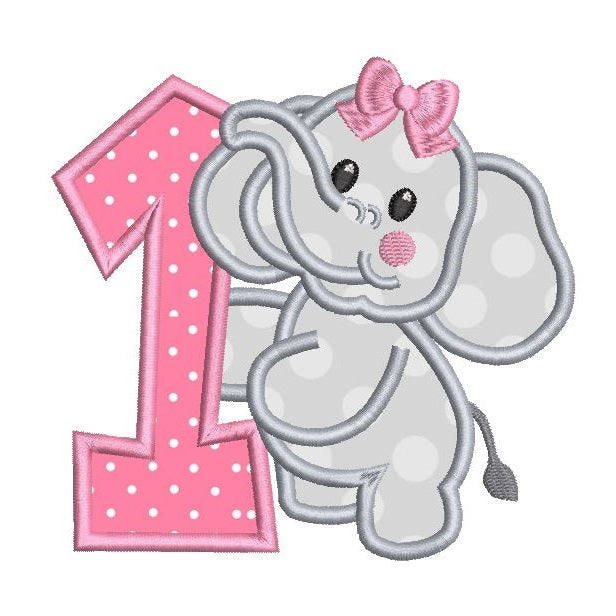 1st Birthday Elephant Applique Embroidery Design Sweet Stitch