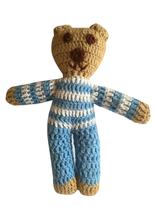 blue and white striped teddy bear