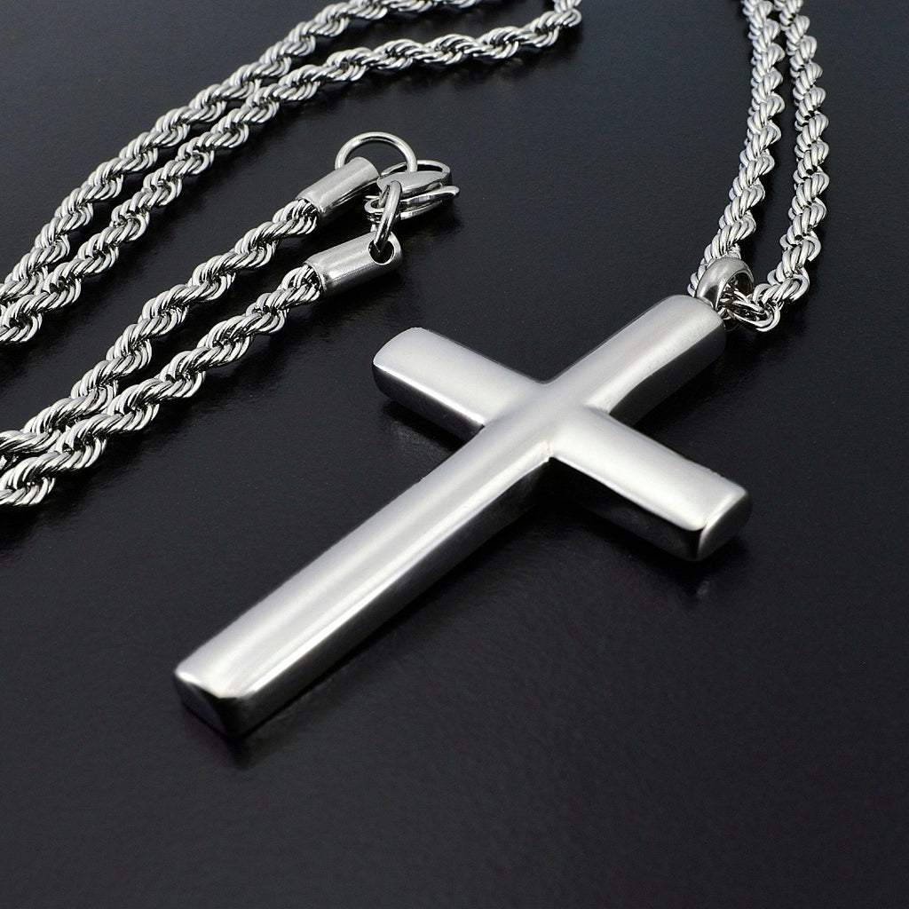 Mens Stainless Cross Necklace Stainless Steel Faith Gemvius 4049
