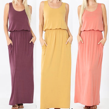 Sleeveless Maxi Dress (Mustard/Rose/Eggplant)