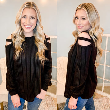 Cutout Shoulder Ribbed Top