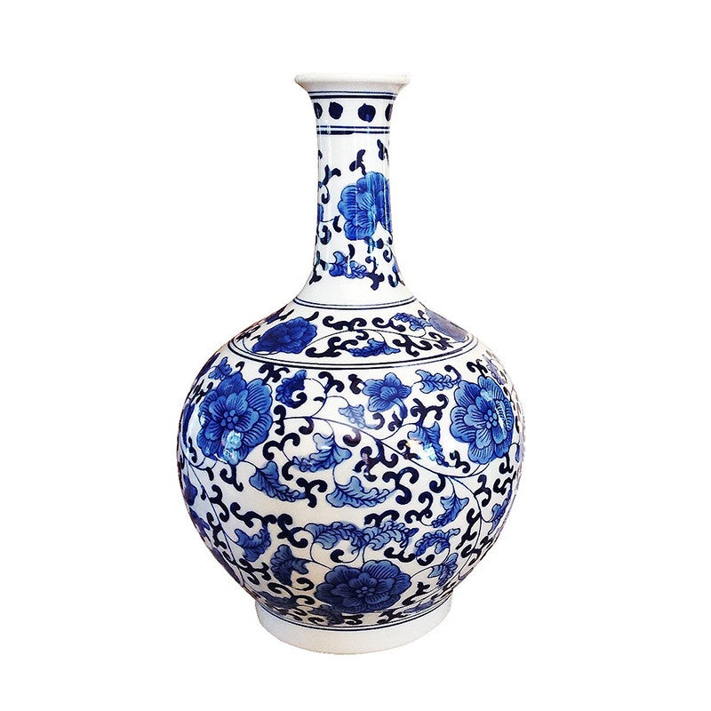 Classic Chinese Vintage Blue and White Floral Globe Porcelain