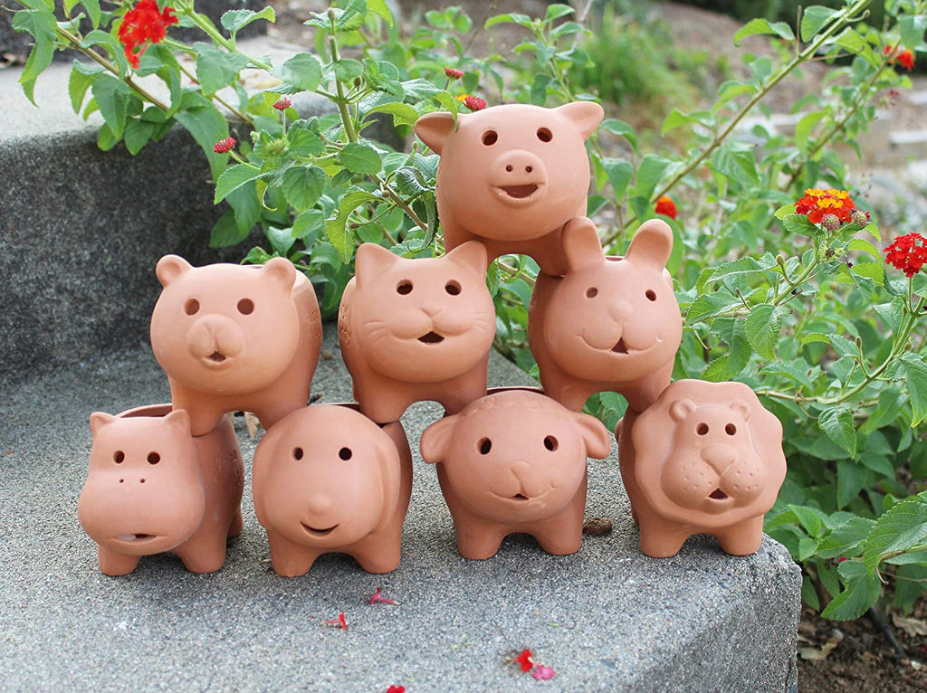 Set of 8 Adorable Terracotta Mini Animal Shaped pots . 8 Creatures