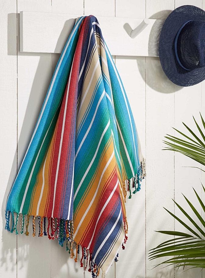 Colourful striped Mexican style picnic blanket