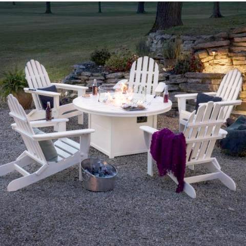 Fire Pit Table with 5 Folding Adirondack Chairs by 