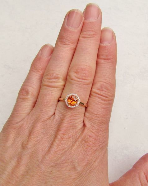 Orange Sapphire Ring Rose Gold Engagement Ring Diamond 