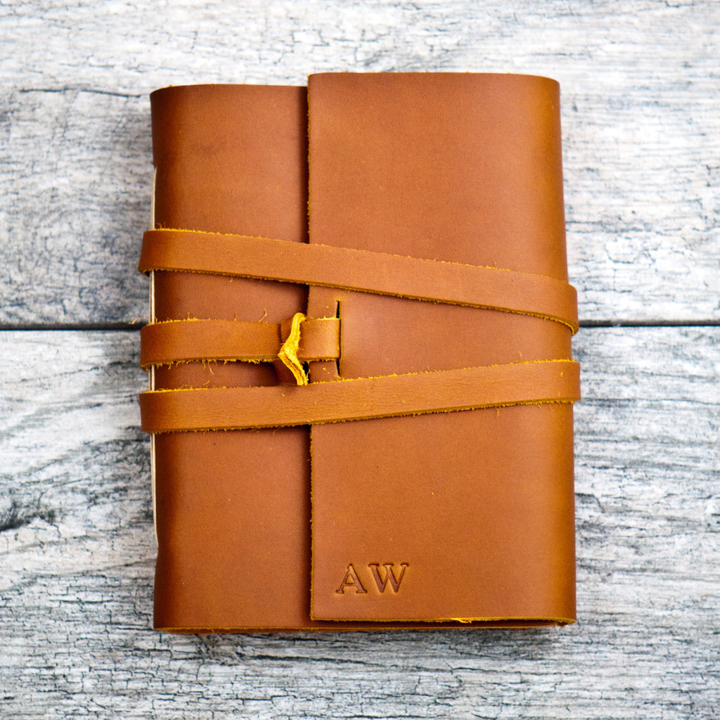 Saddle Tan Personalized Leather Journal with wrap closure – a cheery ...