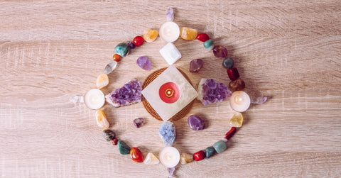 Setting up semi precious stone crystal grid