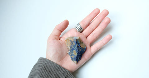 Woman showing Azurite in hand