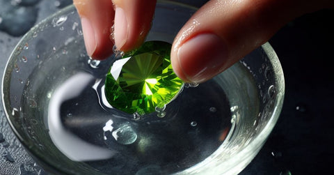 cleaning peridot gemstone in water