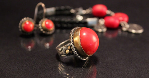 coral ring and earring
