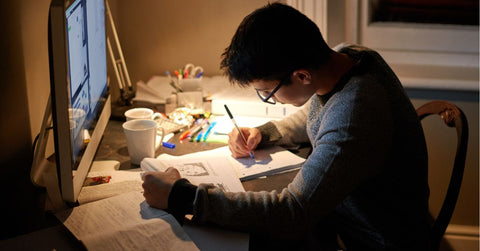 man studying in the night