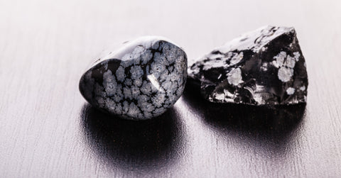 snowflake obsidian in wood