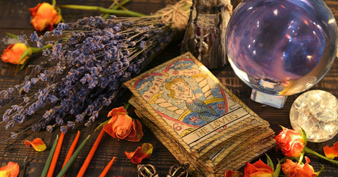 tarot cards and crystal ball