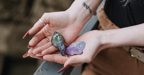 woman showing opals in hands