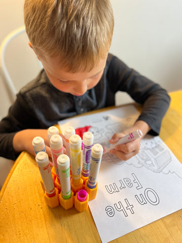 Marker Parker being used by our son, who loves the coloring pages on the Big Bee, Little Bee Blog