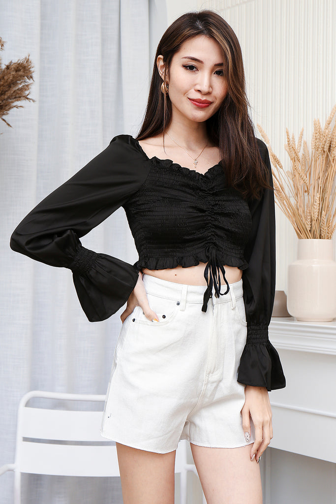 black smocked crop top