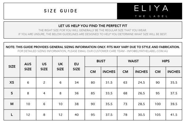 SIZE & FIT – ELIYA THE LABEL