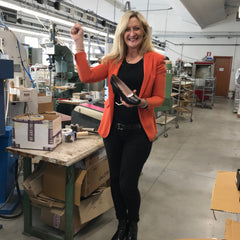 Founder Louise Matson of Louise M shoes at the Italian shoe factory.