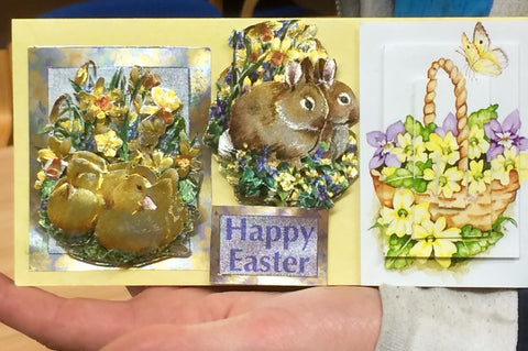 handmade foiled easter decoupage card made by young man in a homeless hostel