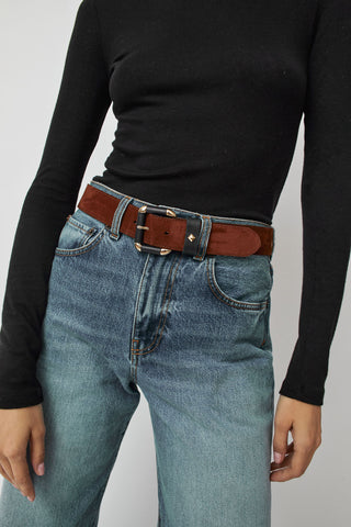 Herbert Frere Soeur La Guiard Velours Gansee Belt in Tobacco and Vernis Noir Tobacco and Vernis Noir / 85