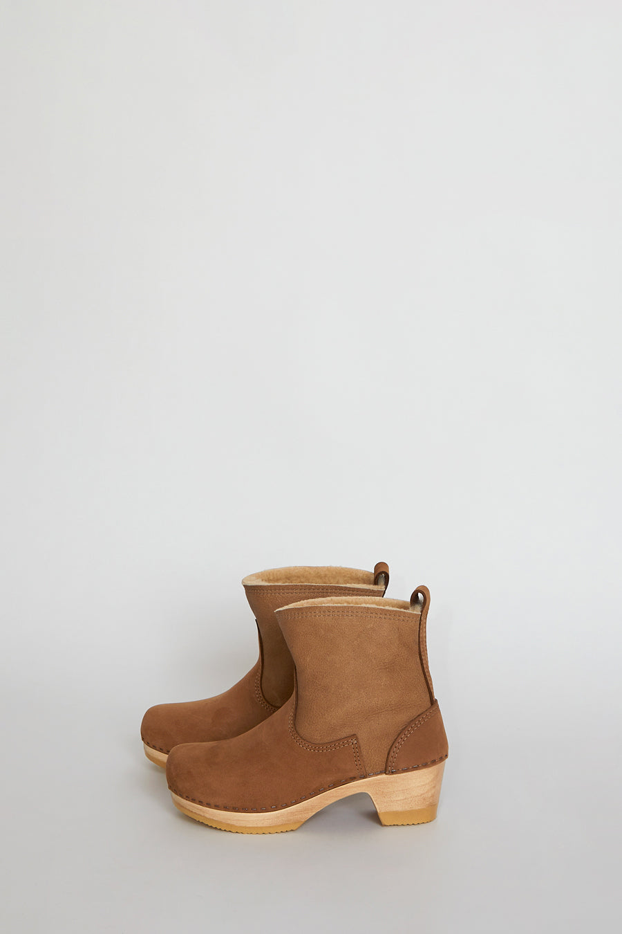 No.6  5" Pull On Shearling Clog Boot on Mid Heel in Honey Aviator