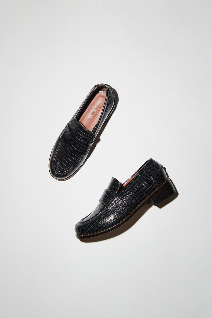 black croc loafers