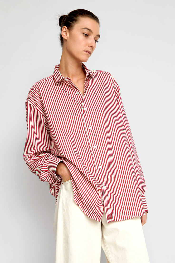 Baserange Ole Shirt in Red Stripe Poplin