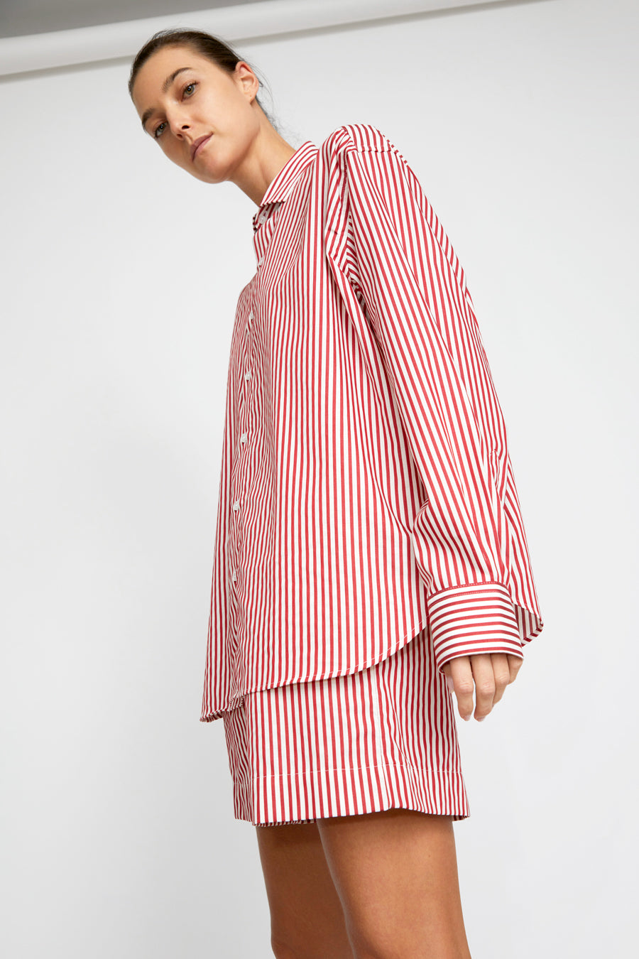 Baserange Ole Shirt in Red Stripe Poplin