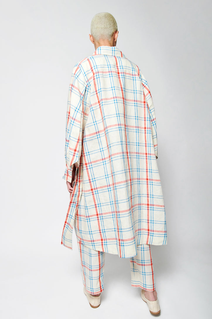 Henrik Vibskov Mermaid Coat in Heavy Linen Check Light