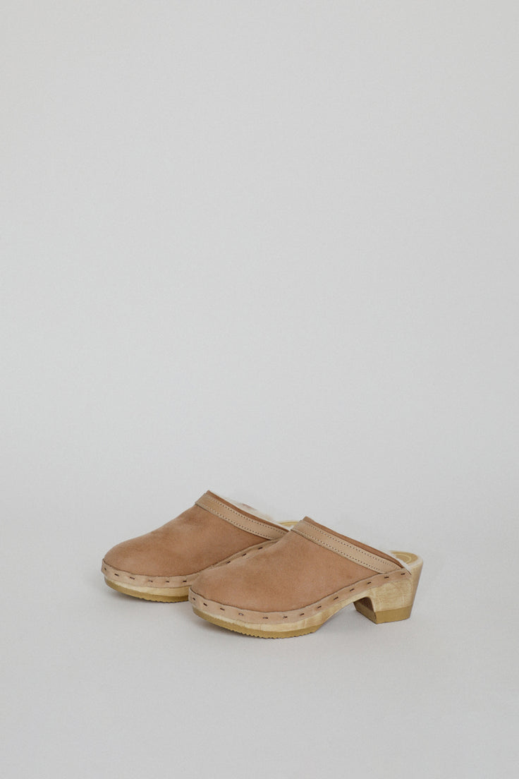 No.6 Dakota Shearling Clog on Mid Heel 