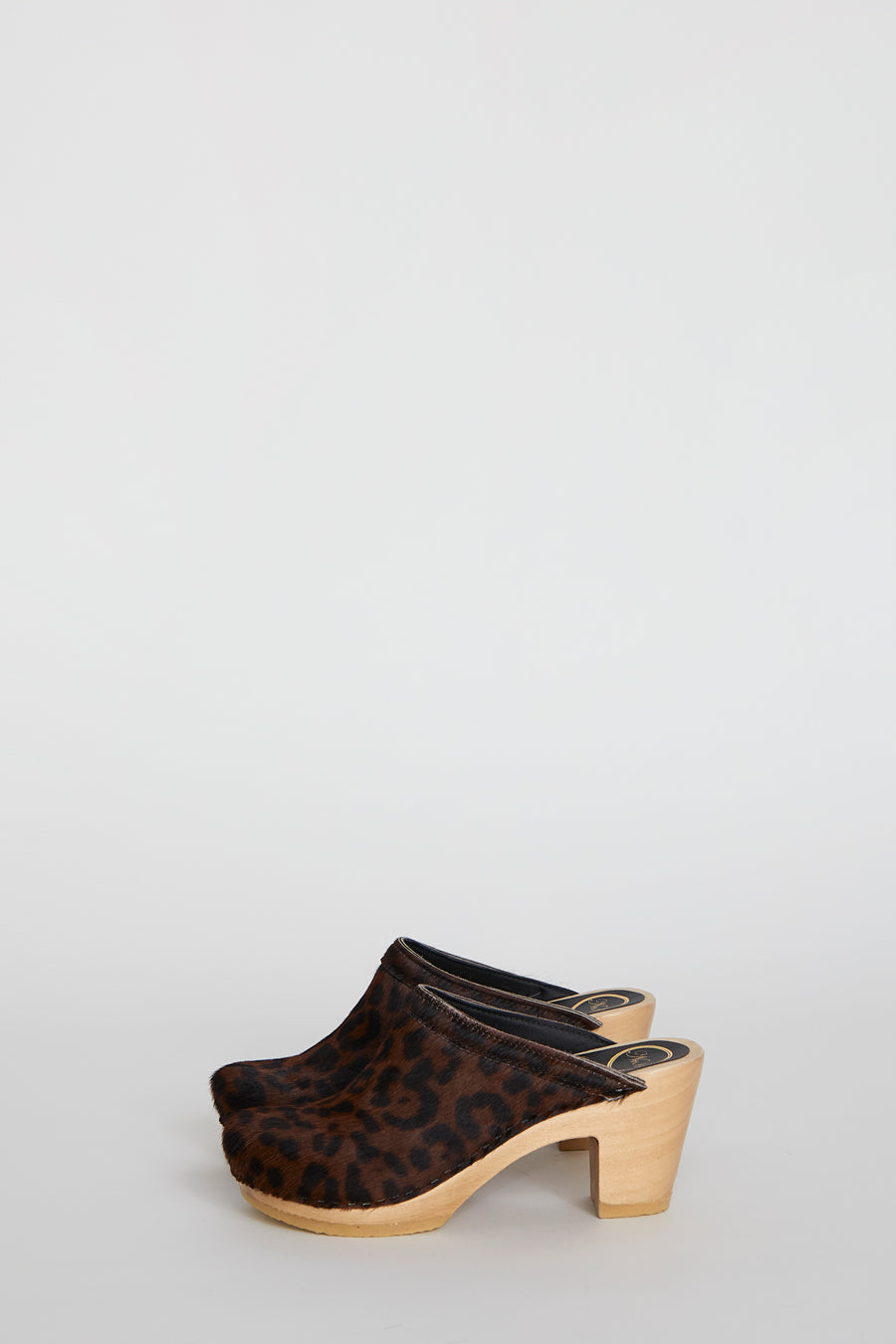 No.6 Old School Clog on High Heel in Espresso Pony Leopard