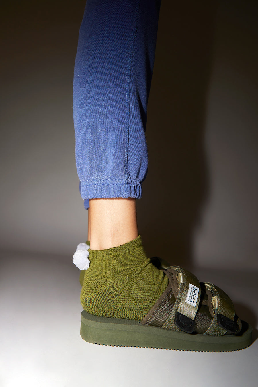 No.6 Pom Pom Sock in Olive and Blue