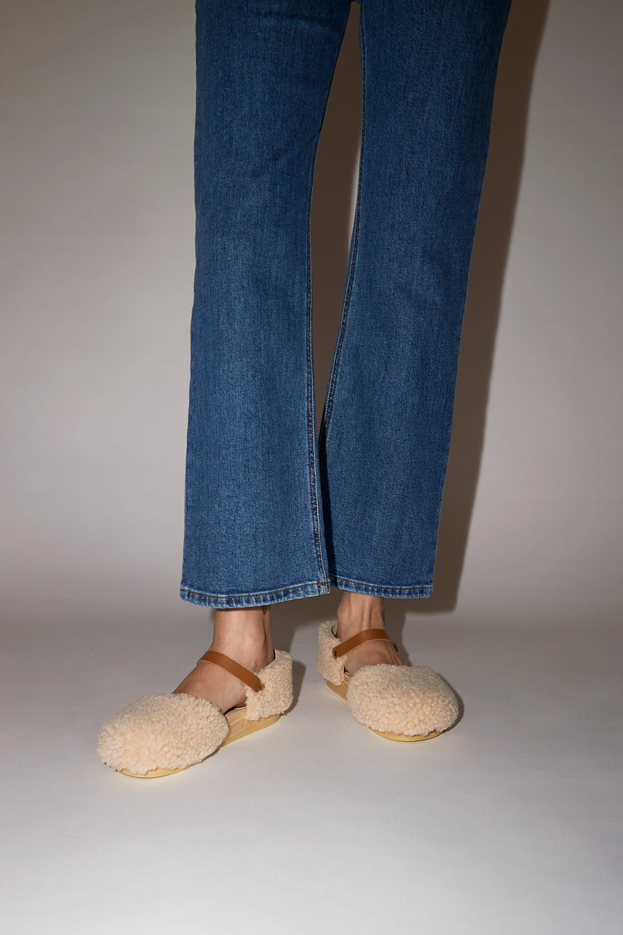 No.6 Starr Shearling Clog on Bendable Flat Base in Natural
