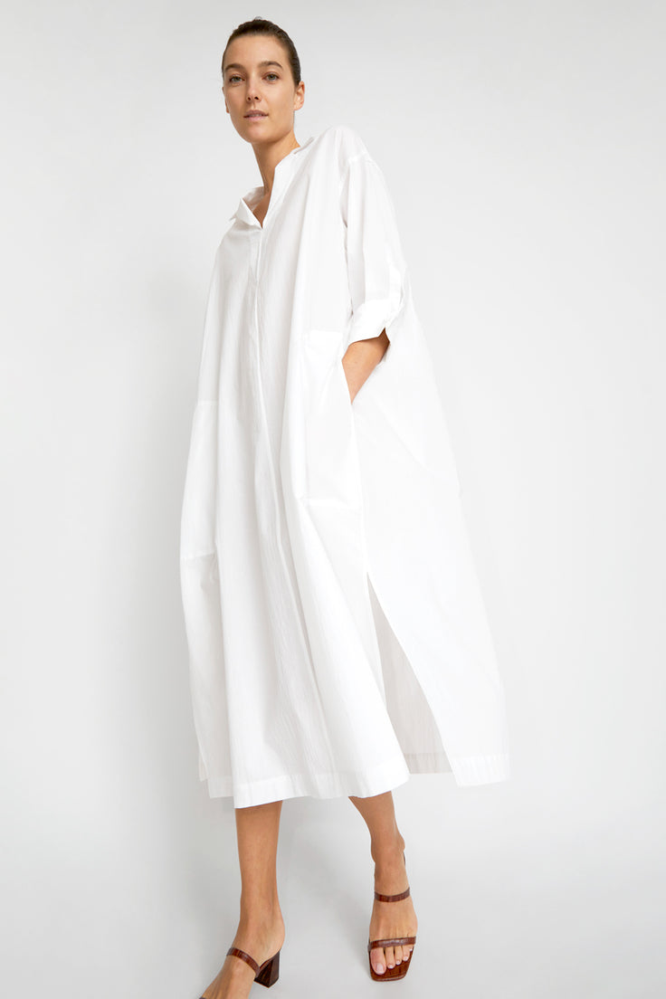 Sayaka Davis Open Collar Shirt Dress in White