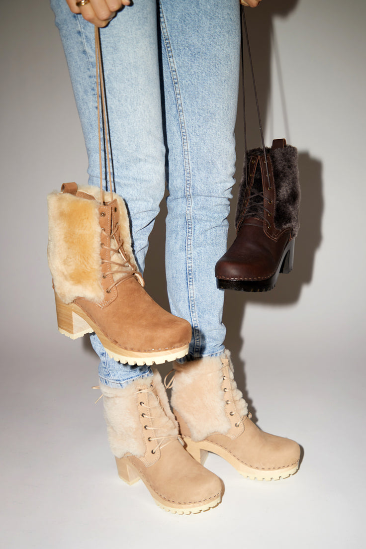 shearling lace up boots