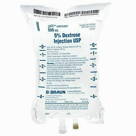 Dextrose 5% for Injection IV Bags by B Braun, essential for intravenous hydration, energy supply, and metabolic support in clinical care.