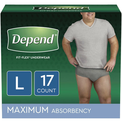 Depends Real Fit Incontinence Underwear for Men, Large/Extra-Large (38–50  Waist), Maximum Absorbency, Black & Gray, 12 Count (1 Pack of 12) - 12 ea