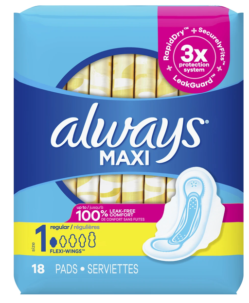 Always Maxi Pads with Wings Long Super Absorbency Size 2, 32 Ct