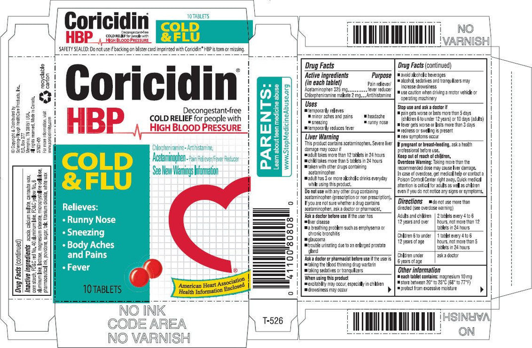 Coricidin Hbp Cold And Flu Medicine 10 Tablets Mountainside Medical Equipment