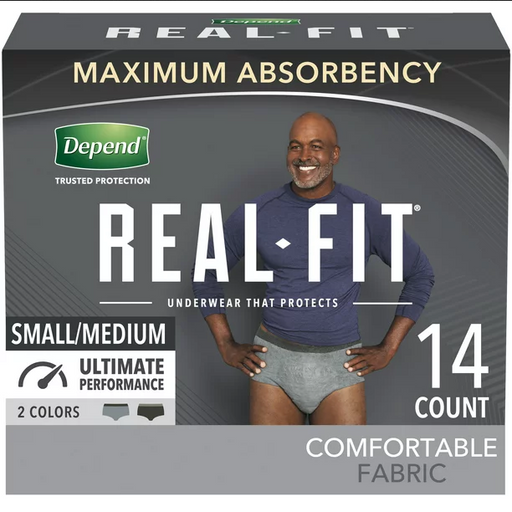 Depend Real Fit Incontinence Underwear for Men, Disposable, Maximum  Absorbency, Small/Medium, Grey, 52 Count, Packaging May Vary