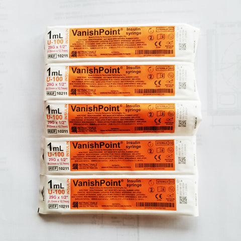 VanishPoint Retractable Insulin Syringes, 29g x 1/2", 100/Box