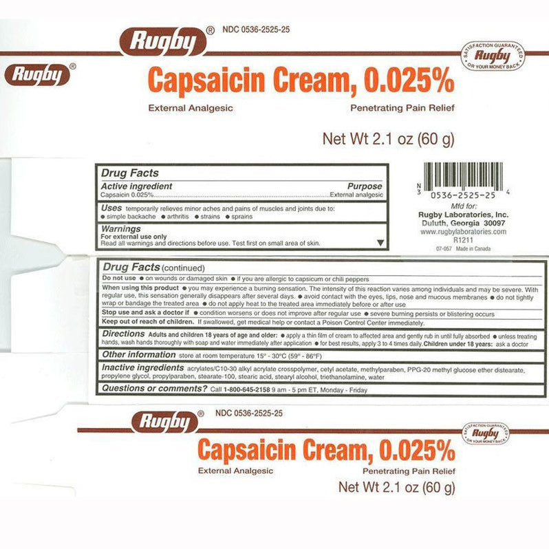 Capsaicin Cream Rugby 0.025 Pain Relief Cream — Mountainside Medical